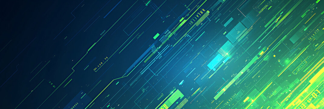 Abstract Green and Blue Lines with Digital Texture, for Technology and Futuristic Design