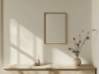 Elegant Minimalist Mockup Frame with Soft Sunlight, Perfect for Showcasing Art and Photographs in Modern and Contemporary Interior Design and Home Decor