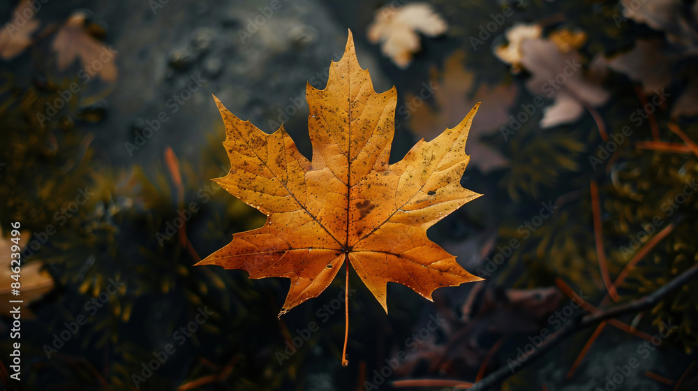 Poster warm orange maple leaf with copy space text for autumn background