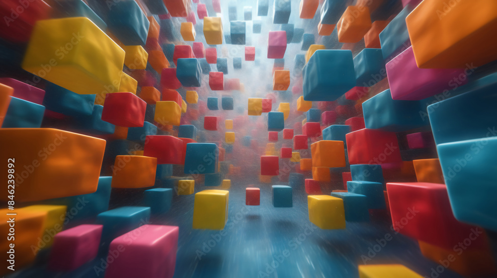 Poster colorful cubes with copy space text for abstract background
