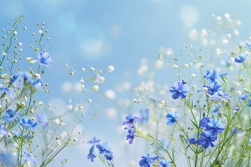Serene Periwinkle Flowers Blooming Against Soft Sky Background