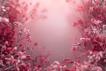 Fototapeta premium Blooming Baby s Breath and Grassy Flowers in Claret Nature Background with Copyspace