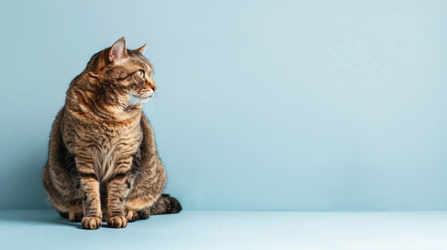 Brown Tabby Cat Sitting with Copy Space Text for Pet Background