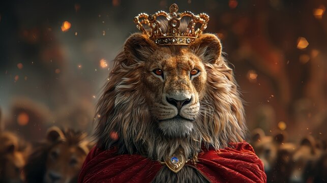 Lion King Lion wearing a royal crown in high definition