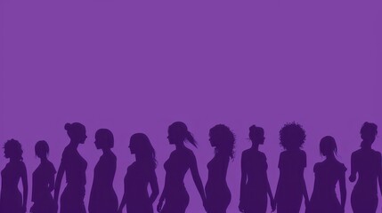 Witness the captivating depiction of diverse silhouette women against a vibrant purple background, highlighting simplicity and minimalism with generous empty space