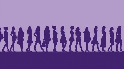 Immerse yourself in the elegant artwork portraying diverse silhouette women against a deep purple backdrop, emphasizing simplicity and minimalism in design