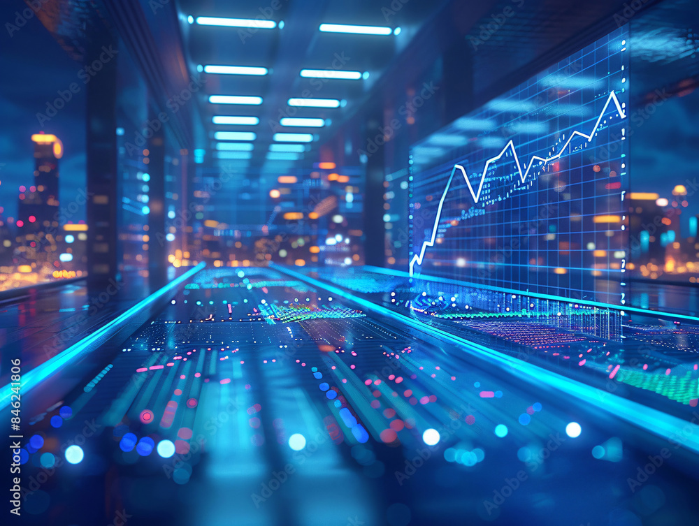 Poster futuristic cityscape with data and graph for technology background