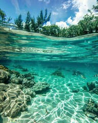 Discover the enchanting allure of a background showcasing full crystal clear water, capturing the essence of pristine aquatic serenity