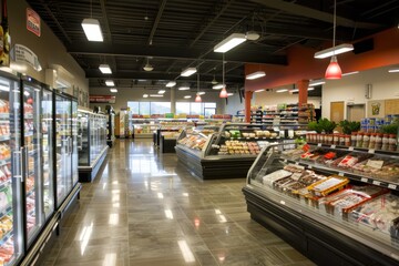 A contemporary grocery store with an attractive, well-organized frozen foods section