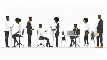 Clipart images on a white background for creating presentations. Office workers, 2d schedules, weekdays, meetings, office