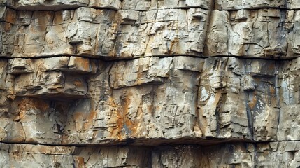 Rocky cliff face, rugged and textured, earthy tones, space for text on left, Photorealistic, High Detail