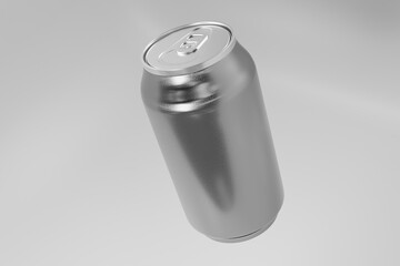 One single aluminum soda can mockup with isolated white background.Metal aluminum material