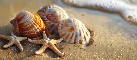 Sea shells on a sandy beach