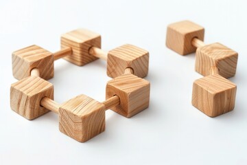 Two wooden blocks are arranged in a square shape