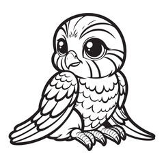 The falcon is sitting isolated on white background. Line art falcon bird. One line continuous vector illustration.