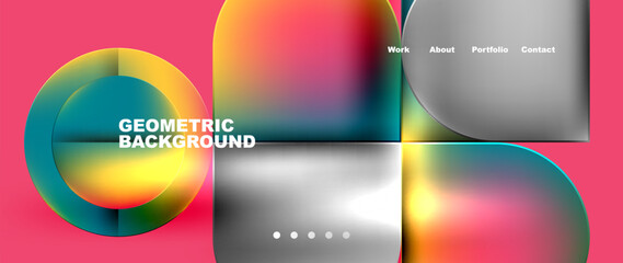 Bright colorful squares with round elements minimal geometric background. Vector Illustration For Wallpaper, Banner, Background, Card, Book Illustration, landing page