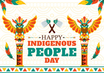 Vector Illustration for World Indigenous People Day on August 9 to Raise Awareness and Protect the Rights of Populations, featuring a Flat Background
