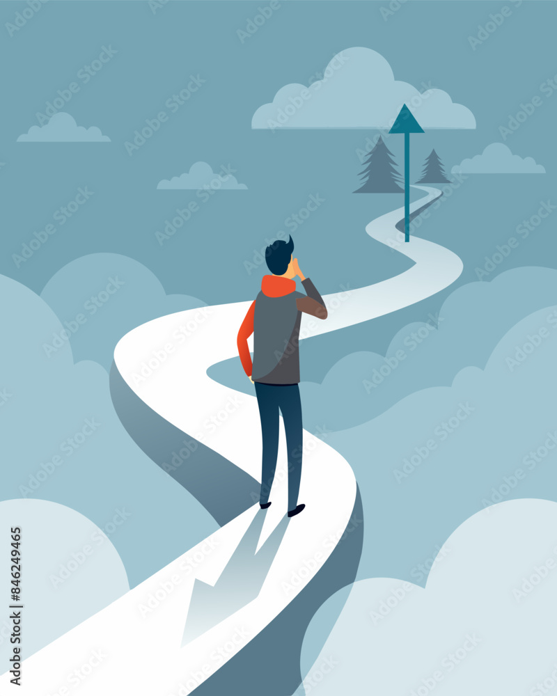 Poster the person struggles to navigate through the fog unsure of which direction to go or what decisions t