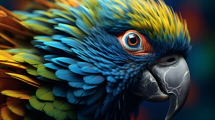Fototapeta premium Vibrant Parrot with Striking Blue and Yellow Feathers on a Branch