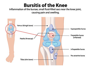 Obraz premium Inflammation of knee bursae causing pain and swelling