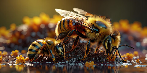Wasps or Bees are producing honey in the nest
