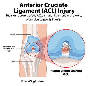 Illustration of ACL tear in the knee