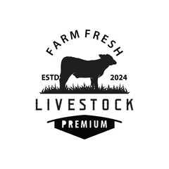 Livestock Logo, Fram Garden Design, Cow Logo Vector Badge Longhorn Bull Cattle Vintage Label Template