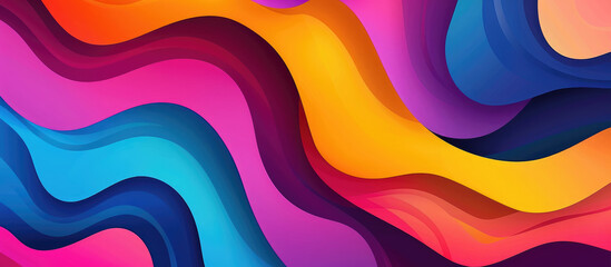Abstract colorful background with wavy shapes and gradients in pink, orange, blue and purple style