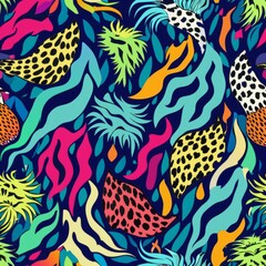 Fototapeta premium Seamless pattern of stylized animal prints with contemporary twists and vibrant colors, Generative AI