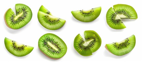 Fototapeta premium Sliced kiwi fruit segments isolated on white background.
