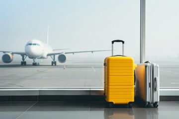 grey yellow suitcase airport