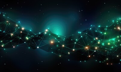 Obraz premium Technological Marvel: Intricate Digital Neural Network Illuminated in Blue and Green on Dark Background