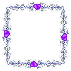 Hand drawn flat design hearts border and frame