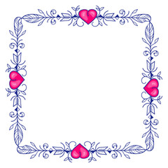 Hand drawn flat design hearts border and frame