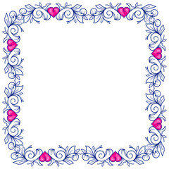 Hand drawn flat design hearts border and frame