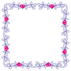 Hand drawn flat design hearts border and frame