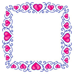 Hand drawn flat design hearts border and frame