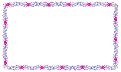 Hand drawn flat design hearts border and frame