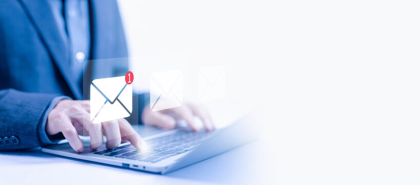 icon new email from the laptop. smart SMS mail on digital. 
send an information message email. concept of business communication contact newsletter, marketing social media, write text on the web