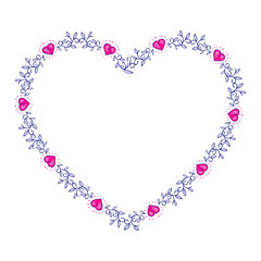 Hand drawn flat design hearts border and frame