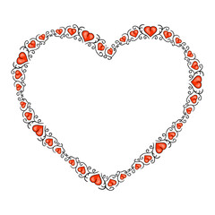 Hand drawn flat design hearts border and frame