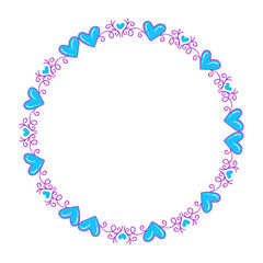 Hand drawn flat design hearts border and frame