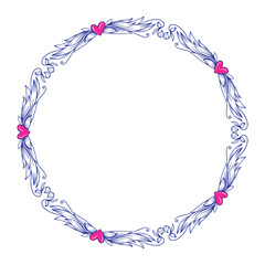 Hand drawn flat design hearts border and frame
