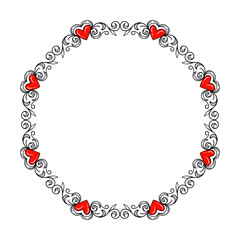 Hand drawn flat design hearts border and frame