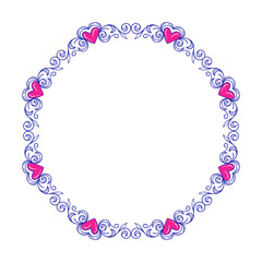 Hand drawn flat design hearts border and frame