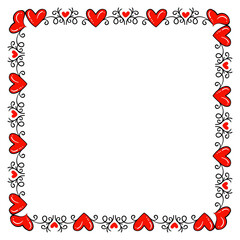 Hand drawn flat design hearts border and frame