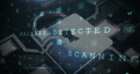 Digital lock icon with Malware Detected text overlay