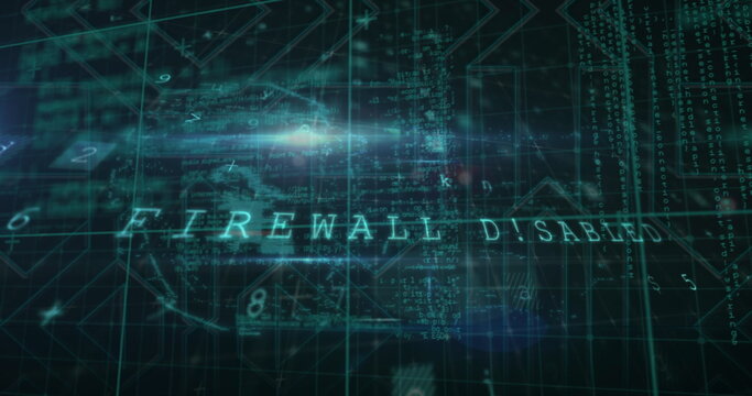 Digital interface displaying FIREWALL DISABLED in futuristic text