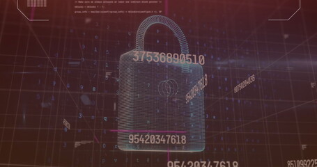 Digital lock graphic with numbers floating around, representing cybersecurity