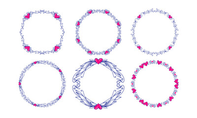 Hand drawn flat design hearts border and frame collection